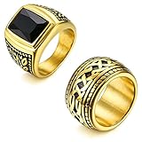 Anillo retro de alta calidad: hecho de acero inoxidable de alta calidad, fuerte y duradero, no se decolora fácilmente. Con gran galvanoplastia, se mantendrán brillantes después de un uso constante. Superficie interior altamente pulida y lisa que no raya tu piel, muy cómodo de llevar. Estos anillos pesados y gruesos pueden resaltar la textura y mostrar tu alto gusto.