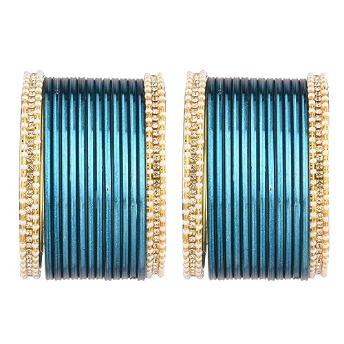 Efulgenz Pearl Bangle Bracelet Set Indian Bangles Set Faux Pearl CZ Rhinestone Beaded Bracelet with Glossy Metal Bangles Fashion Costume Accessories Party Wedding Bollywood Jewelry for Women, 10,