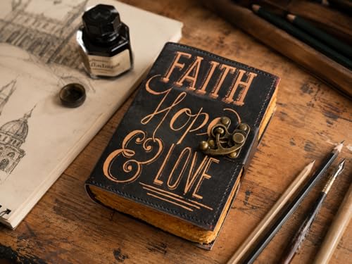 Image of CRAFT JUNKY Vintage Leather Journal Diary for Women and Men Travel Diary Notebook for Writing Deckle Edge Paper (Faith Of Love, 17.78 x 12.7 cm)