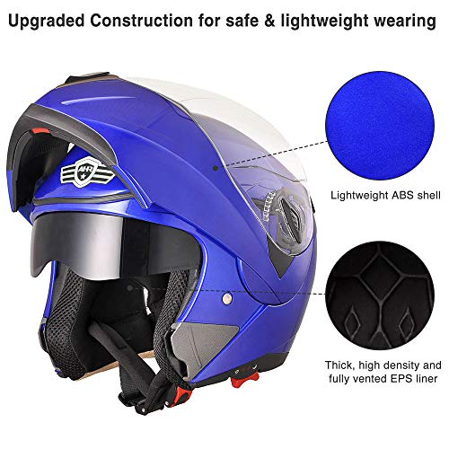 Ahr Motorcycle Helmet Dual Visor Modular Flip Up Full Face Helmet Dot Approved Helmet Run-M For Adult Motorbike Street Bike Moped Racing (Blue, M) #TOP5