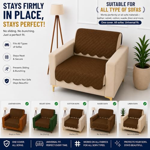 Image of Homerz Premium 'Surya Series' Sofa Cover | Stylish Sofa Protector | Net Fabric | Anti-Stain & Washable Slip Cover Exact Size Antislip (New Jerry Brown, 1 Seater, Seat Cover with Backrest)