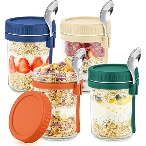 DRKIO 4 Pack Glass Oats Containers Cover