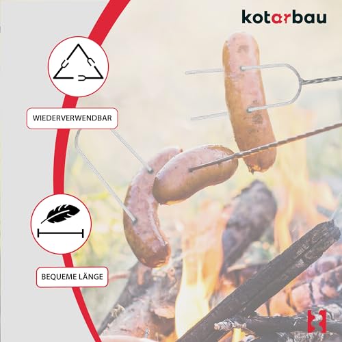 KOTARBAU® Set of 10 Marshmallow Sticks for Fire Pit - Steel - 100 cm (39.37 in) - with Wooden Handle - Toasting Forks - Barbecue Forks - U Shape Hot Dog Fork - Camping Grill Accessories - Image 6
