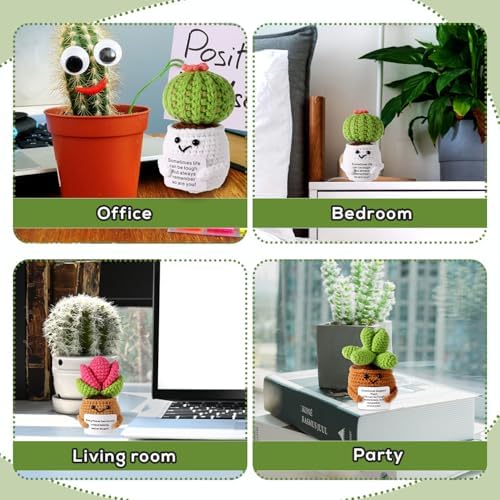 3pcs Positive Crochet Potted Plants, Positive Cactus Positive Crochet Succulent Crochet Cactus Knitted Succulent Positive Plants Crochet for Party Decoration Encouraging Gift - 5