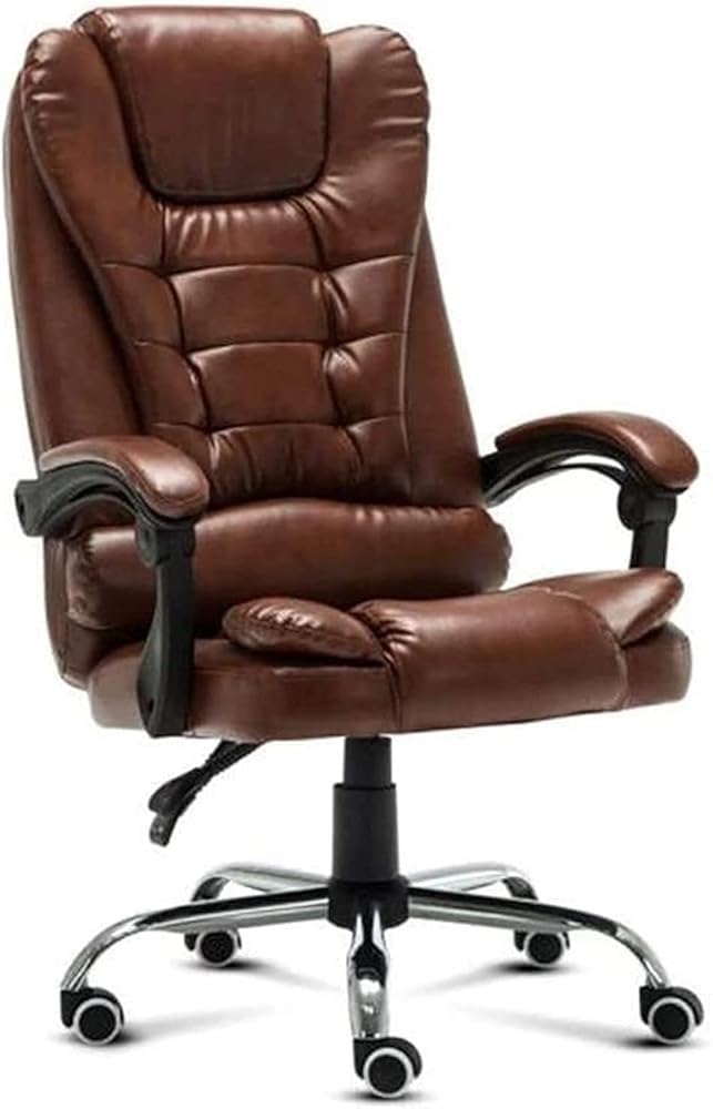 HTTGDGDH Ergonomic High Back Leather Office Chair Swivel Executive Boss Chair 77Cm Wide Seat Adjustable Armrests Perfect For & Task Use Comfort For Office Professionals,Brown 2-Without footrest