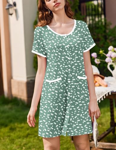 Image of Ekouaer 2 Pack Nightgowns for Women Button Down Houese Dress with Pockets