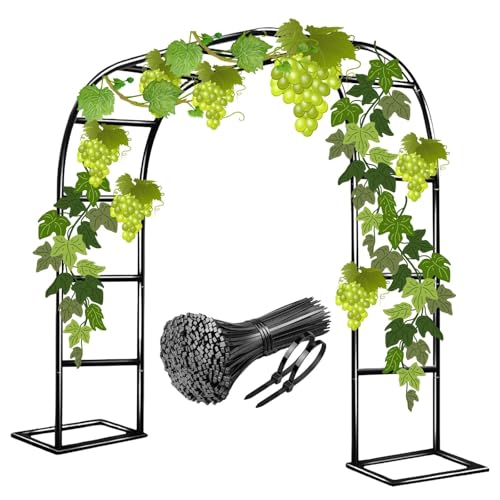 Arco de jardín de metal resistente con enrejado de rosas decorativo para plantas al aire libre, cenador de jardín 240 x 220 cm de alto, color negro, perfecto para rosas y vides.