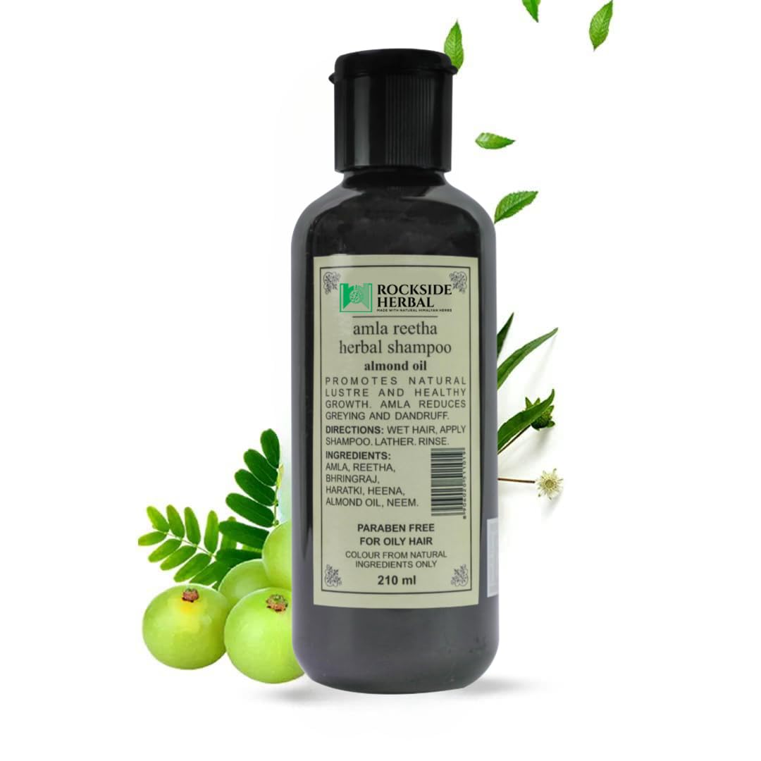 ROCKSIDE Herbal Amla Reetha Shampoo | Prevents Dandruff | Makes hair Bouncy | For Oily scalp & Thin hair - 210ml (Pack of 4)