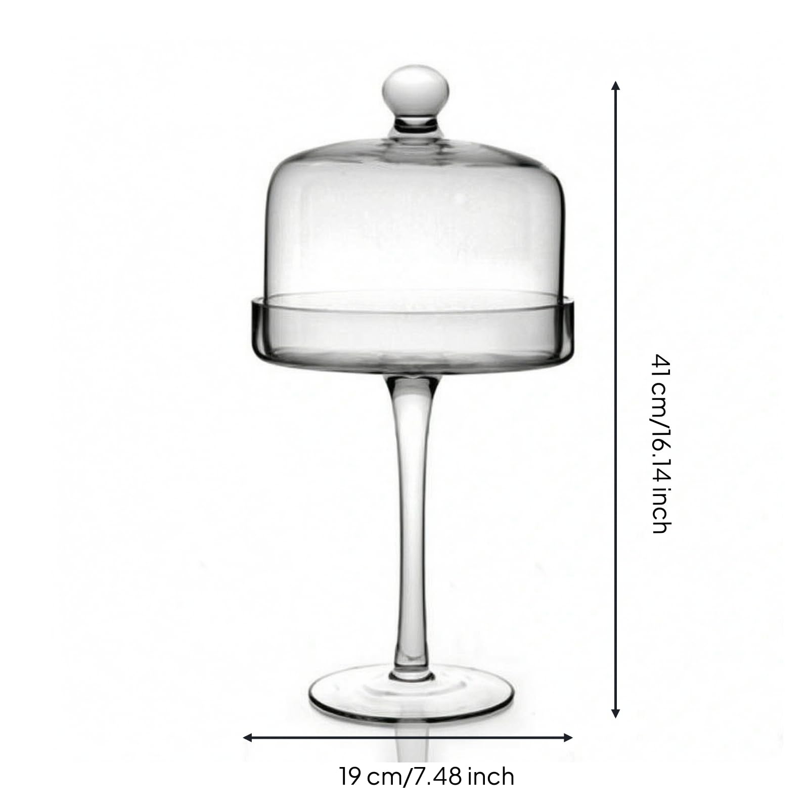 Plat à Gâteau avec Cloche en Verre Présentoir à Gâteaux avec Couvercle Anti-Poussière Cloche à ssert sur Pied pour Mariage, Transparent, Moyen