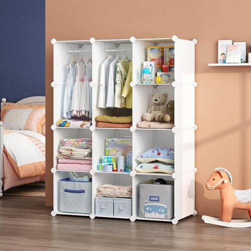 Image of Mevigo Foldable Plastic Wardrobe for Clothes - 12- Door Baby Cupboard for Clothes Storage, Wardrobe for Kids, Plastic Almirah, Collapsible Wardrobe for Kids Livingroom & Home (White-KTB1, 12- Door)