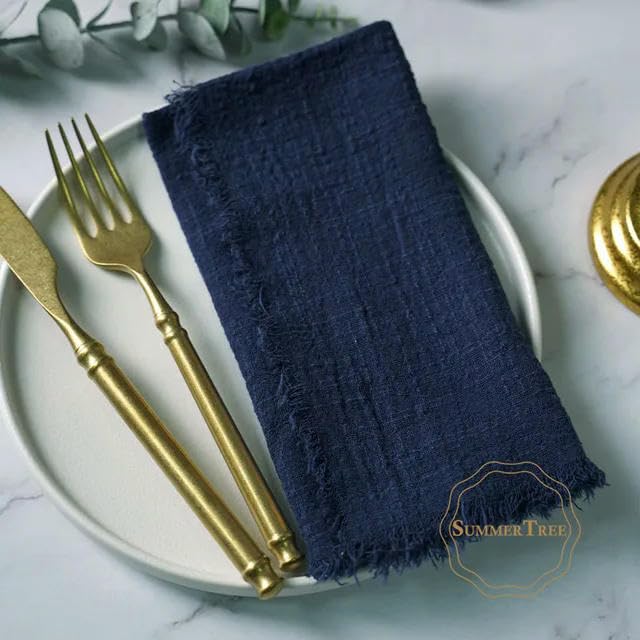 Set mit 30 marineblauen Baumwoll-Gaze-Handtüchern, Tischsets und Servietten, 42 x 42 cm, perfekt für rustikale Dekoration und Seihtuch-Servietten-Fans