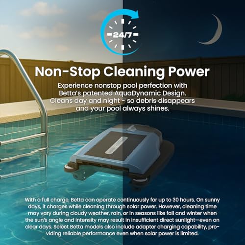 Image of Betta Flex Solar-Powered Robotic Pool Skimmer - Cordless with Dual Cleaning Modes, Soft-Touch Pool Protection. Compatible with Infinity Edge, In-Ground & Above-Ground Pools (Blue)