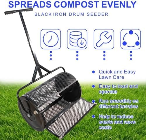Distribuidor de Compost y turba con Mango en T Mejorado para siembra. Distribuidor de Malla metálica Ligera y Duradera para el Cuidado del césped. Distribuidor de estiércol (Negro).