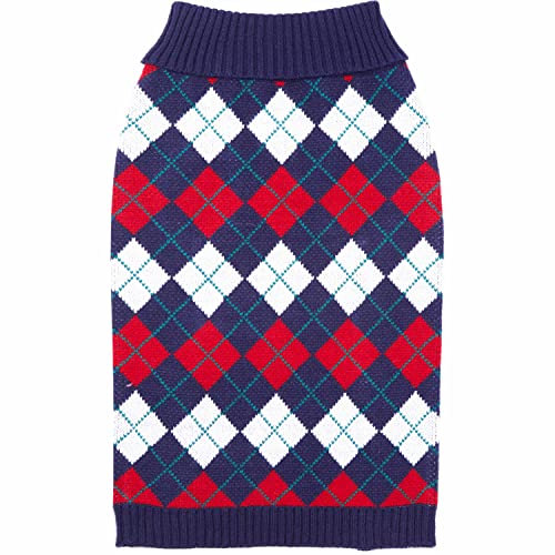 Blueberry Pet Chic Argyle All Over Dog Sweater in Navy Blue, Back Length 20