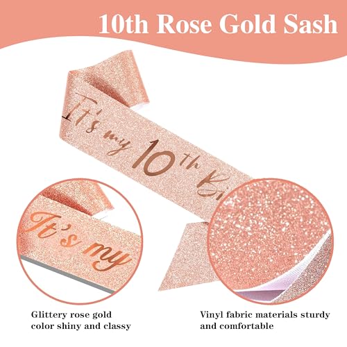 Image of 10th Birthday Decorations for Girls,Banner,Backdrop, it's my 10th Birthday Sash, Sweet Rhinestone Tiara Crown,Balloons