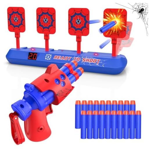 Tiro al Bersaglio con Pistola Nerf Giocattolo, Bersaglio Elettronico per Nerf con 20 Proiettili Giochi da Giardino Esterno Interno Bambini 3 4 5 6 7 8 9 Anni Maschio Bambina Regalo Compleanno Natale