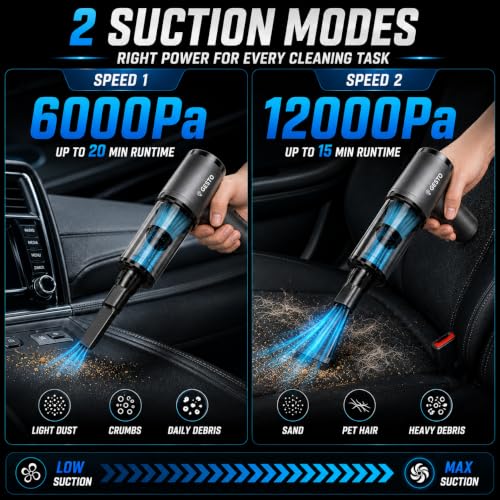 Image of Gesto Car Vacuum Cleaner, 4-in-1 Cordless Handheld Vacuum Cleaner & Air Blower, 12000Pa Portable Mini Vacuum Cleaner for Car, Sofa & Home, 70W Brushless Motor, 4000mAh Battery - 1 Year Warranty