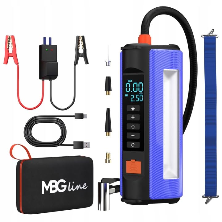 MBG line® Arrancador de Baterías de Coche 1000A P - Compresor de Aire, Hinchador de Ruedas - Arrancador Portátil Diésel 3.0L/Gasolina 4.0L - Batería Externa Linterna LED Accesorios Coche