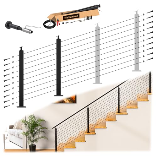 Image of 36 inch 2-12FT Swageless Modular Black Cable Railing System Post Kit with 2 Stair Posts Fit 28-38 Degree Stairway, T304 Stainless Steel, Patent Reusable Cable Railing Kit, Upgraded Powder Coated