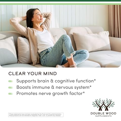 Organic Lions Mane Mushroom Capsules (120 Count), for Focus Support and Immune Health, Third Party Tested and Grown in The USA - by Double Wood