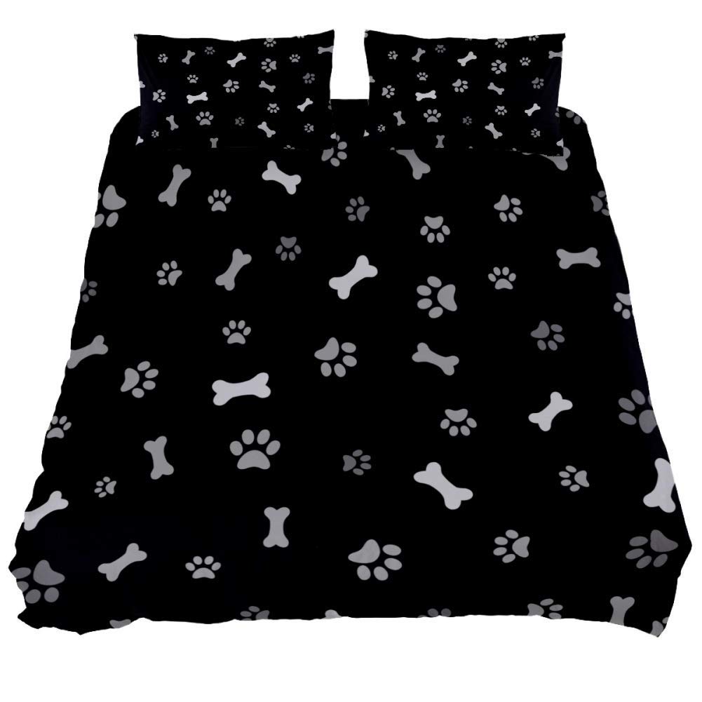 Eslifey Dog Paw Print Duvet Cover Set 3 Piece Bedding Set Comforter Cover Zippers Pillowcases For Bedroom, Single Size 55" X 79"