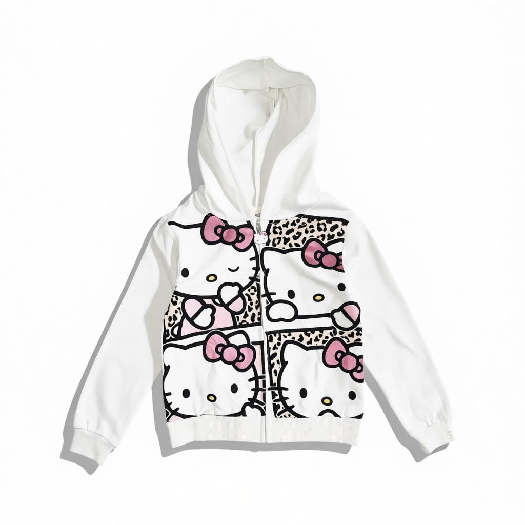 Hello Kitty Girls Fleece Hoodie, Soft Zip-Up Jacket with Hood, Warm Cozy Outerwear for Kids -