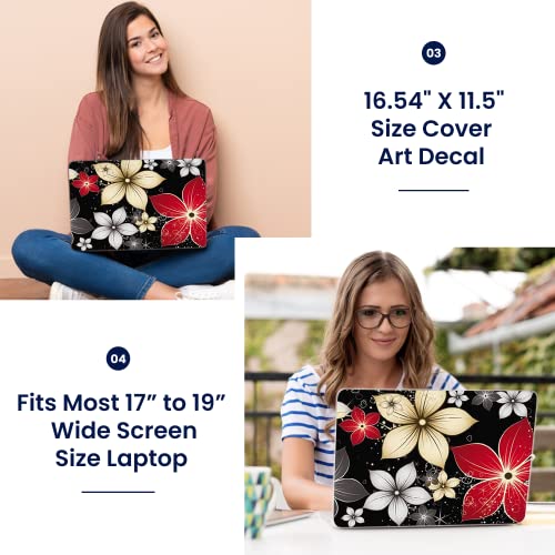 Image of LSS 17 17.3 Inches Laptop Notebook Skin Sticker with 2 Wrist Pads - Reusable Cover Protector Vinyl Sticker Cover Decal Fits 17 inch - 19 inch HP Asus Acer Samsung - Black Grey Flower Leaves