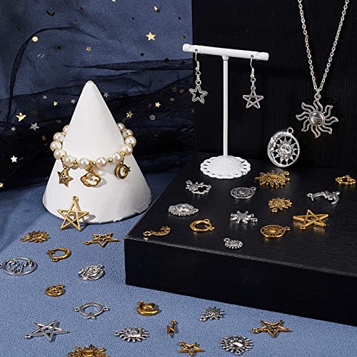 SUPERFINDINGS 2 Bags 2 Colors Sun Moon Star Jewelry Making Charm Tibetan Style Pendants Smooth Tibetan Silver Metal Charms Pendants for DIY Craft Jewelry Making - Image 2