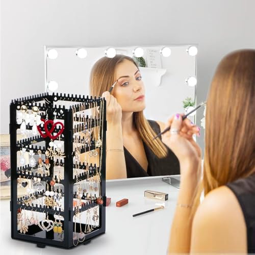 Image of VERAT Rotating Earrings Stand Jewelry Display Organiser /Earrings organiser /Jewellery towers /jewellery stands /earring organizer Container for Home Wardrobe & Cupboard (Black)