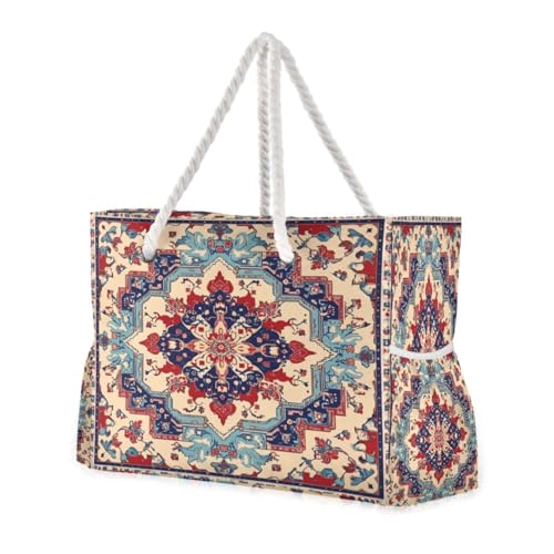 Colorful Ornamental (2) Beach Bag & Travel Tote Bag Large Sandproof with Zipper Closure, Wet Pouch for Swim Gym Travel, Lightweight Foldable Outdoor Bag