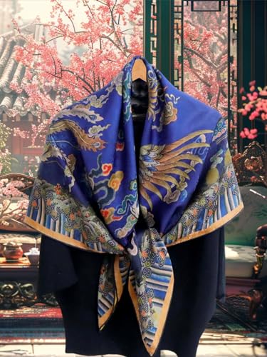 HangErFeng Women Scarf Silk Fragrant Cloud Yarn Square Phoenix Pattern Double Side Printed Shawl 895 onesize4