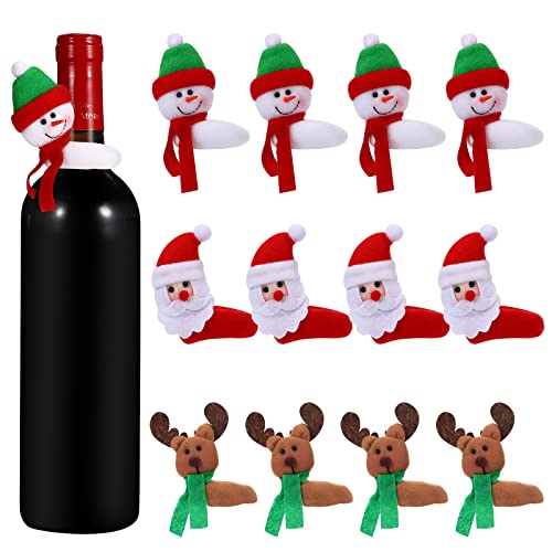 Sieral 12 Pcs Christmas Wine Bottle Cover Christmas Snowman Santa Reindeer Wine Bottle Holder Decoration for Xmas Home Hotel Bar Restaurant Party Decoration, 3 Styles