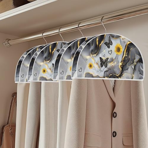 Babrukda Semicircle Clothes Dust Cover for Closet Black Marble Butterfly Garment Rack Cover 12.48 x 24.61 Inch Wardrobe Clothes Protector for Dress, Suit, Coat, Shirts, Hanger Not Included4