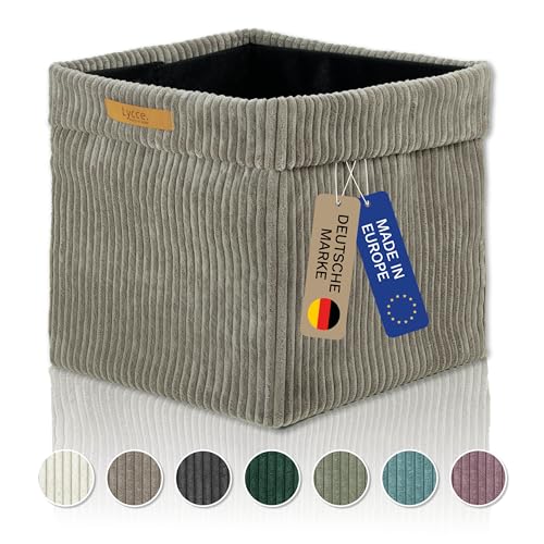 Lycce Kallax Box aus trendigem Cordstoff | Aufbewahrungskorb für Kallax Regal | Faltbox 33 x 33 x H31 cm mit abnehmbarem Bezug | Boden mit Vlies Überzug | Aufbewahrungswürfel | taupe