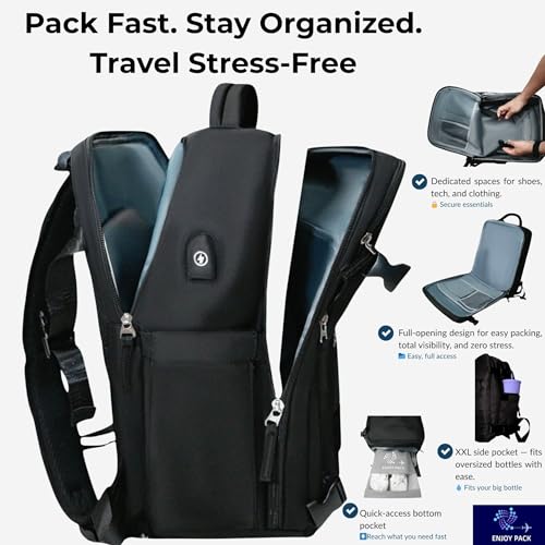 Travel Shoe Bag with 5 Cloth Shoe Bags for Traveling-Shoe Backpack Storage with Compartment for 4 Pairs-Waterproof, Multi-Use Pockets Carry on Shoe Travel Case for Clothes, Gadgets & More (Black)4