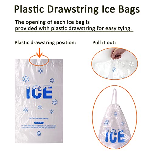 Image of 100 PACK 5 lb. Plastic Drawstring Ice Bags 9 x 17 Inch Heavy-Duty