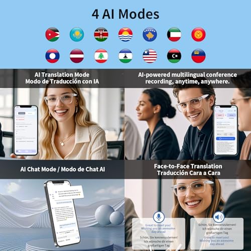 Image of AI Smart Glasses with Translation, Bluetooth Audio Glasses for Women Men, Photochromic Lenses with 160+Languages Real-Time Translation, Translator Glasses for Travel /Business /Working (Brown)