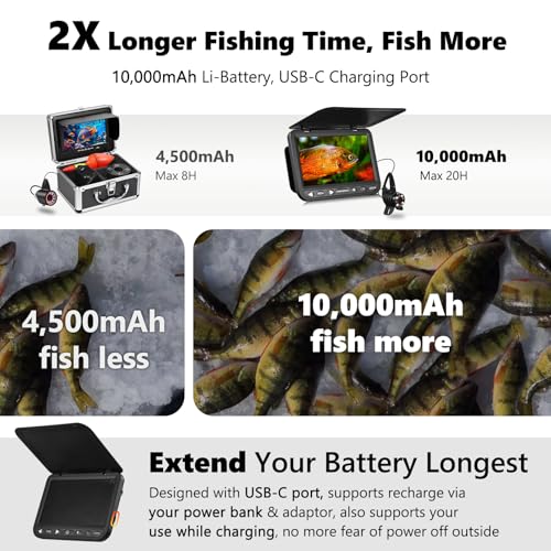 Image of FishPRO Underwater Fishing Camera HD1080P 7'' IPS, 10,000mAh, (No Need Learn) Night Light Vision Ice Fishing Camera Underwater, Ice Fishing Gift Portable Fish Finder for Ice Lake Kayak Fishing, 82FT