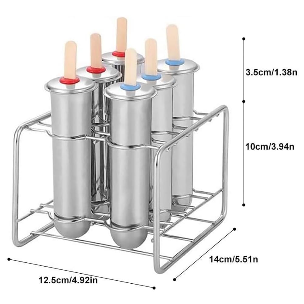 Lot de 6 moules à glace réutilisables en acier inoxydable avec supports pour yaourt, jus, purée