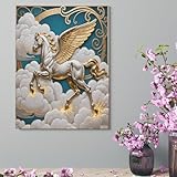 Canvas Wall Art Country Botanical Wall Decor Floral Meadow Nature Painting Pegasus Cloud Flight Rustic Farmhouse Poster Print for Living Room Bedroom Bathroom Office 18x24inch(46x61cm)