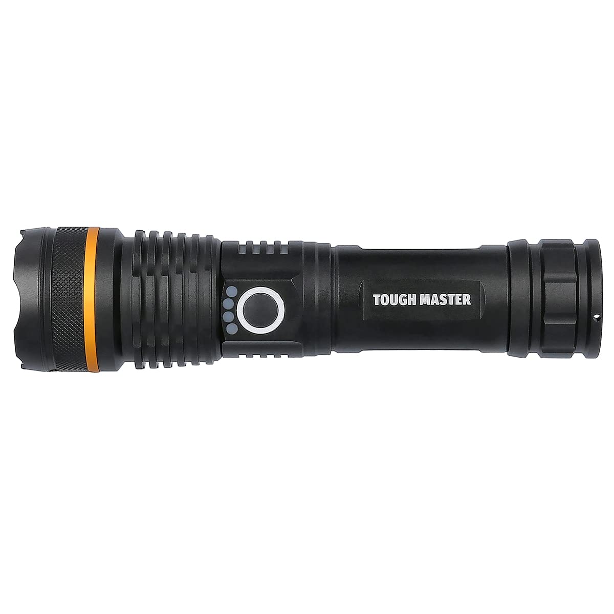 LED Torch Super Bright 1500 Lumens Flashlight, TOUGH MASTER Rechargeable Torch Aluminium Torch with Advanced Zoom System Light Range, Plus Holster Pouch, USB Cable in Black
