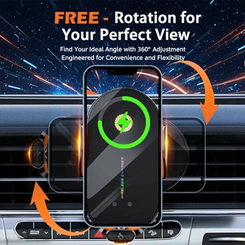 Image of GVC 66W Fast Charging Car Mount Wireless Charger | Auto-Clamp Smart Phone Holder with Infrared Sensor | Qi Wireless + Magnetic Support | Universal Car Mobile Holder for iPhone & Android