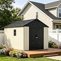 Devoko 8x10 FT Resin Storage Shed with Floor, Outdoor Plastic Garden Sheds with Window and Lockable Door, Kick-it Tool Shed for Patio Backyard Lawn, Beige
