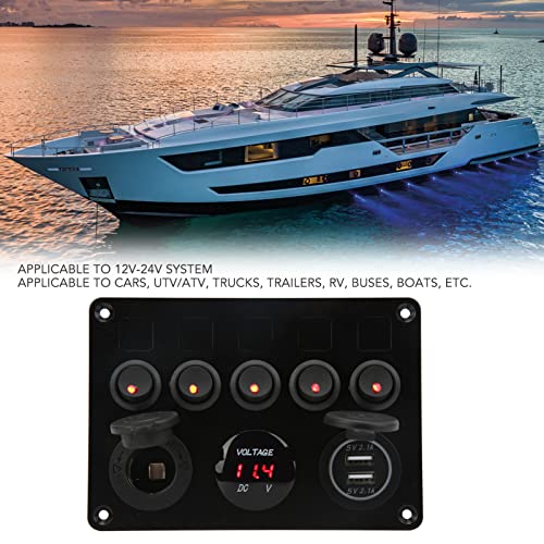 Panneau interrupteur bateau 5 gangs anti-surcharge voltmètre - 4