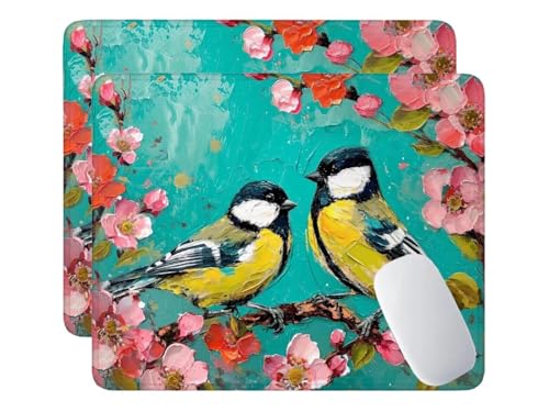 Alfombrilla de Ratón para Juegos 300x250x3 mm, 2 Pcs Alfombrilla Ratón Flores pájaros, Alfombrilla de Ratón de Sobremesa para Portátil, Alfombrilla de Ratón con Base de Goma Antideslizante Y-411