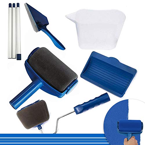 8Pcs Set Paint Roller Set, Paint Runner Pro Tool, Foam Painting Brush with Sticks Paint Roller Pro Including Paint Roller Tray, Paint Roller Edger, Corner Cutter Painter, Paint Roller Extension Pole