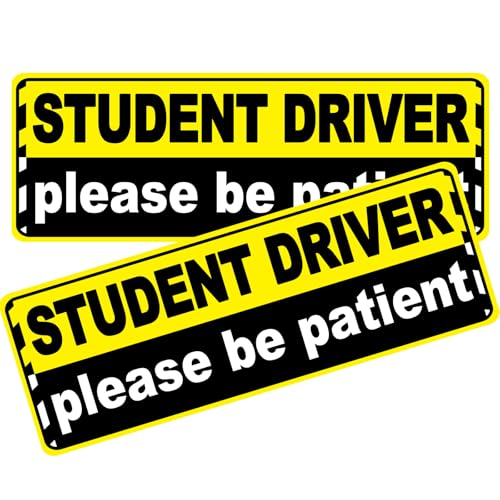 Image of Student Driver Magnet for Car, New Driver Magnetic Vehicle Sign, Reflective Safety Warning Sticker Magnet Sign for Girl, 9.8 inch x 3.5 inch (Yellow-Black- 2 Pack)