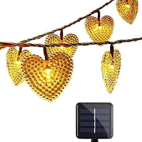 Solar Powered Heart Shaped String Lights, KEEDA 30 LED Solar Lights Outdoor Waterproof Fairy Light for Outdoor Patio Garden Christmas Wedding Party Decoration (Warm White) Cover