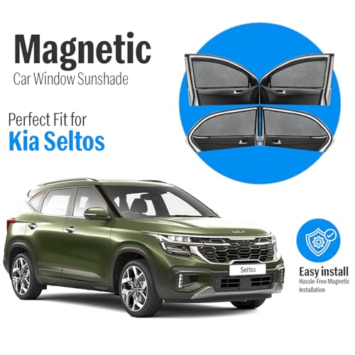 Image of Autofact Magnetic Car Sunshades Compatible with Kia Sonet (Set of 4) - Easy Installation, UV Protection, Keeps Car Cool (Front 2 with Zippers for Easy Access, Rear 2 Without Zippers)