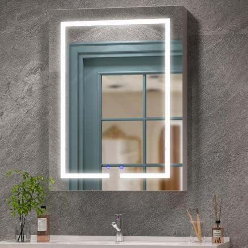 Luxstein Spiegelschrank Badezimmer mit LED Beleuchtung, 3 Lichtfarben 6000K, Anti-Beschlag, Wandmontage, mit Steckdose & Ablage, platzsparend, moderner Badezimmerschrank, 60x80cm, Weiß